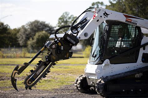 skid steer attachment trencher|trenching attachment for bobcat.